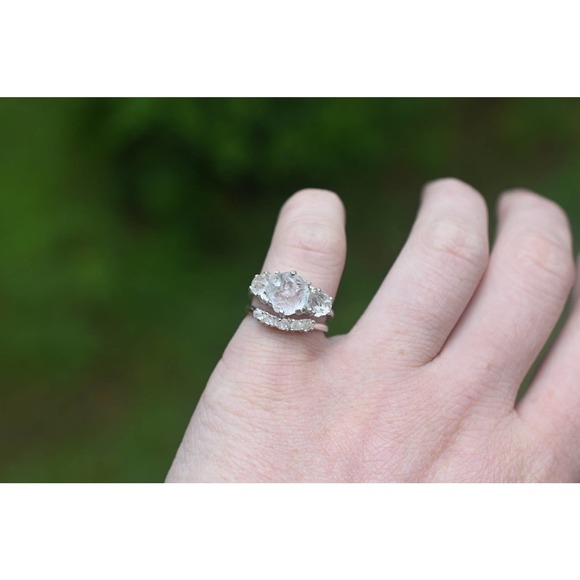 Unique engagement ring set, raw diamond ring, raw stone ring, alternative - Picture 4 of 7